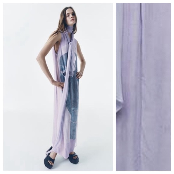 Zara Lilac Viscose Flowing Printed Midi Dress 8077/041/290/014 - Picture 5 of 10